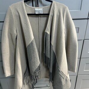 Anthropologie Fringe Creme Wool Coat